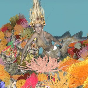 Mermaid swimming through the Coral