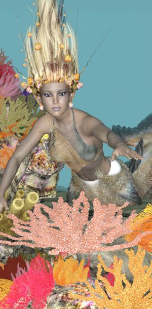 Mermaid swimming through the Coral