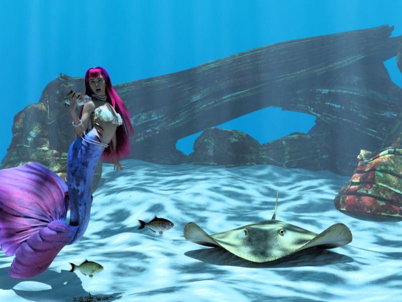 mermaid eating fish