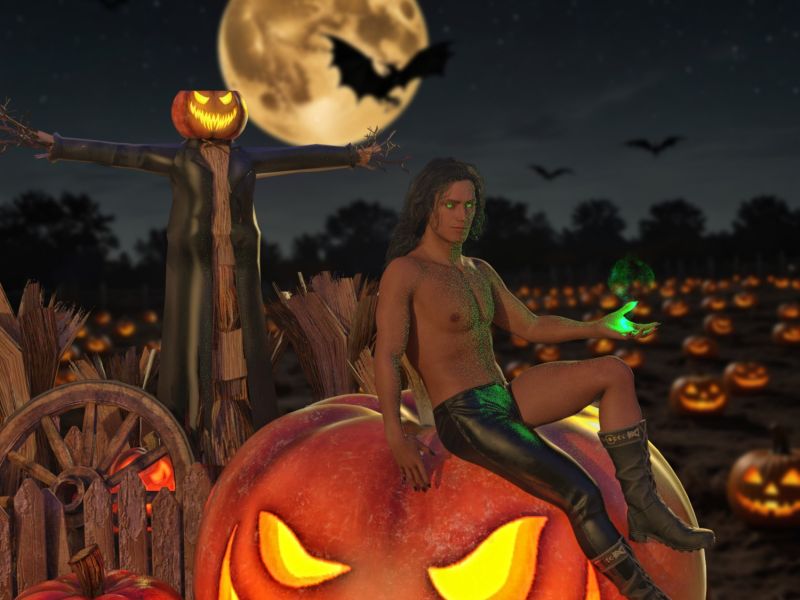 Leonardo Lightning XL eerie pumpkin patch at night with lots o 0